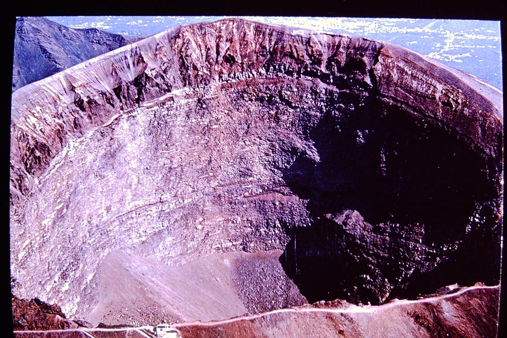 Vesuvius crater, 1970. Photo by Stanley A. Jashemski.
Source: The Wilhelmina and Stanley A. Jashemski archive in the University of Maryland Library, Special Collections (See collection page) and made available under the Creative Commons Attribution-Non-commercial License v.4. See Licence and use details.
J70f0835