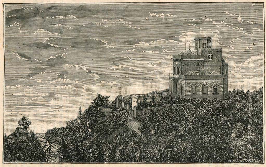Vesuvius Observatory. 1880 drawing by Luigi Palmieri.
See Palmieri L., 1880. Il Vesuvio e la sua storia. Milano: Tipografia Faverio, p. 65.