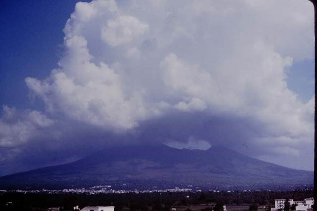 Vesuvius in the clouds. 1964. Photo by Stanley A. Jashemski.
Source: The Wilhelmina and Stanley A. Jashemski archive in the University of Maryland Library, Special Collections (See collection page) and made available under the Creative Commons Attribution-Non-commercial License v.4. See Licence and use details.
J64f1390