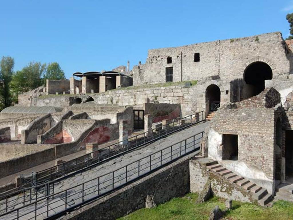 Pompeii Porta Marina. May 2015. City walls built over by VII.16.1 and behind the Suburban Baths.
Photo courtesy of Buzz Ferebee.