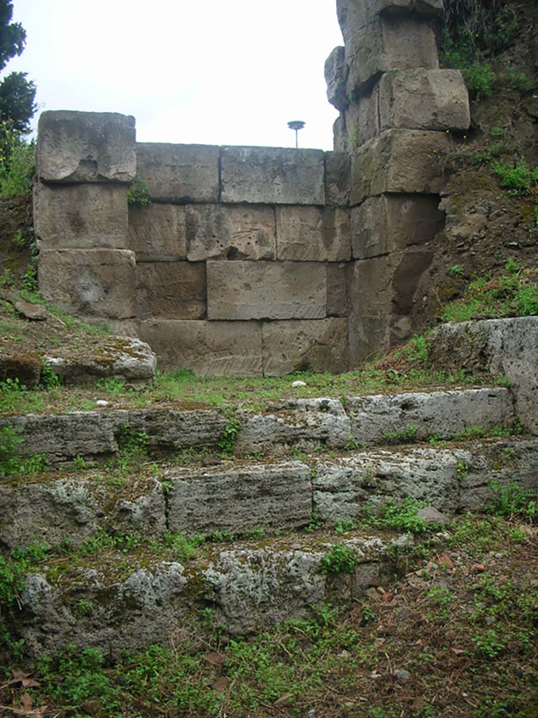 City Wall in north-west corner, Pompeii. May 2010.
Looking north towards upper city wall, continuation from above photo. Photo courtesy of Ivo van der Graaff.