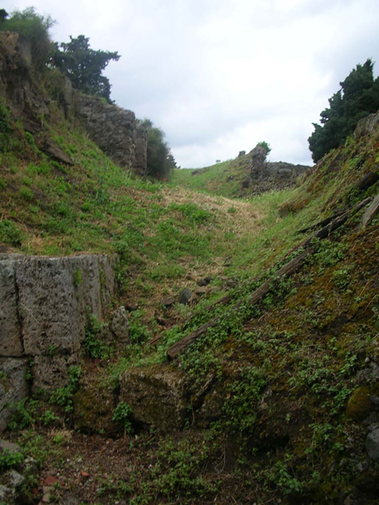 City Wall in north-west corner, Pompeii. May 2010.
Looking east along line of top of City Wall, continuation from above photo. Photo courtesy of Ivo van der Graaff.