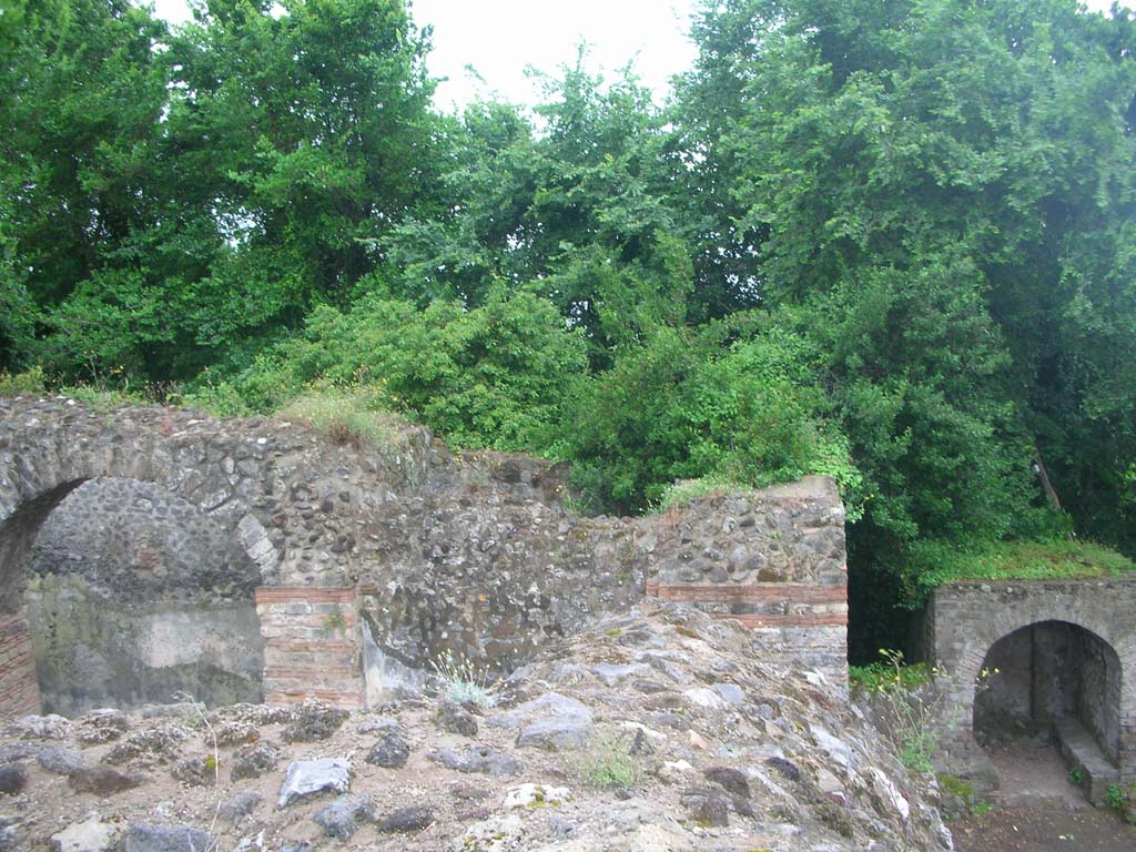 City Wall in north-west corner, Pompeii. May 2010.
Looking west across Herculaneum Gate, from top of wall. Photo courtesy of Ivo van der Graaff.