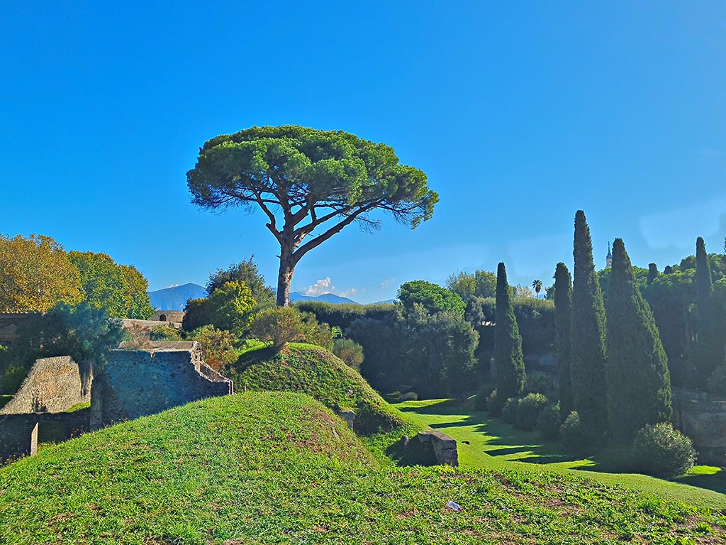 Porta Nocera, Pompeii. October 2024. 
Looking east from south side of Pompeii, with Porta Nocera, on left. Photo courtesy of Giuseppe Ciaramella.

