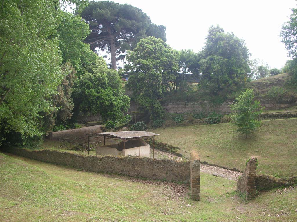 Walls on east side of Pompeii in north-east corner. May 2010.
Looking west towards City Walls near Nola Gate, from Tomb NG1 Pompeii. Photo courtesy of Ivo van der Graaff.